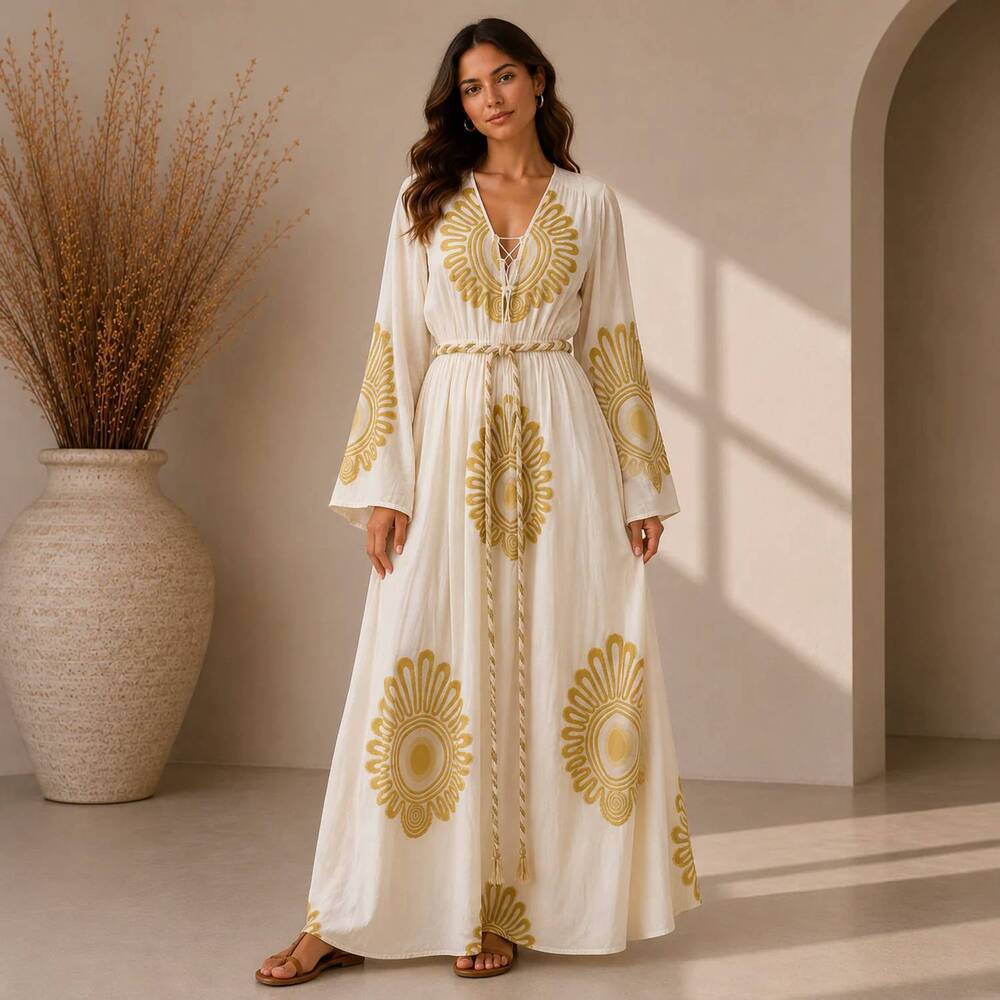 NEW MYSTERY RESORT tilos maxi dress in off-white